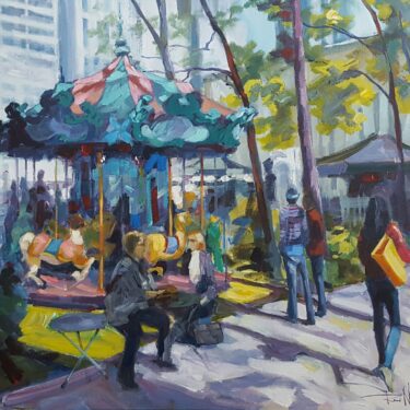 Bryant Park Carousel; Acrylic on canvas; 24x30 Inches; 2013; $2,800.00 